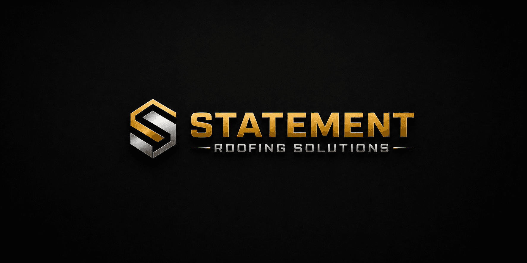 Gold and silver 3D logo for Statement Roofing Solutions on a dark textured background.